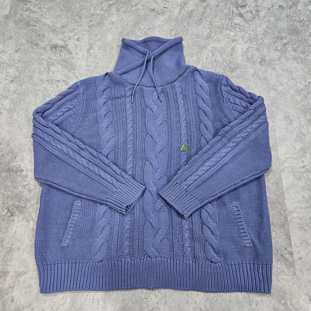 LL Bean Women's Double‎ L Mixed Cable Sweater Funnel neck  Size 3X Blue